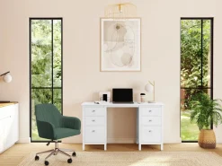 Vente-unique Silla de escritorio de terciopelo Verde Altura ajustable ELEANA Verde esmeralda Outlet