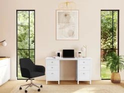 Vente-unique Silla De Escritorio|Silla de escritorio de terciopelo ELEANA - Altura ajustable