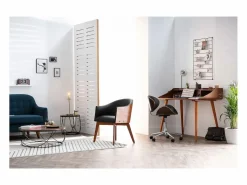 Miliboo Silla de escritorio diseño y madera WALNUT Blanco Clearance