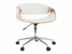 Miliboo Silla de escritorio moderna polipiel blanca/madera clara ARAMIS Blanco