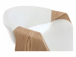 Miliboo Silla de escritorio moderna polipiel blanca/madera clara ARAMIS Blanco