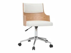 Miliboo Silla de escritorio moderna blanca y madera clara con cojín integrado MAYOL Blanco Outlet