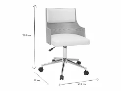 Miliboo Silla de escritorio moderna blanca y madera clara con cojín integrado MAYOL Blanco Outlet