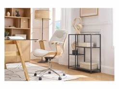 Miliboo Silla de escritorio moderna blanca y madera clara YORKE Blanco Best