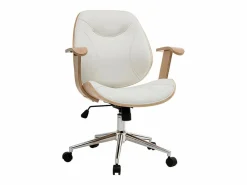 Miliboo Silla de escritorio moderna blanca y madera clara YORKE Blanco Best