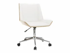 Miliboo Silla de escritorio moderna PU blanca y madera clara MELKIOR Blanco Outlet