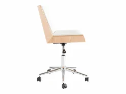 Miliboo Silla de escritorio moderna PU blanca y madera clara MELKIOR Blanco Outlet