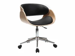 Miliboo Silla de escritorio y madera clara con ruedas BENT Negro Hot