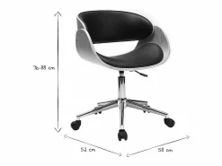 Miliboo Silla de escritorio y madera clara con ruedas BENT Negro Hot