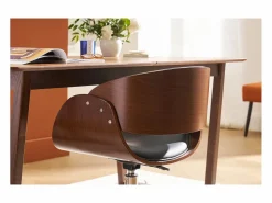 Miliboo Silla de escritorio nogal y negro con ruedas BENT Marru00f3n Clearance