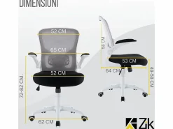 Silla De Oficina|Silla de escritorio reclinable giratoria ergonómica de oficina con reposabrazos, ajustable en tela, - ZIK