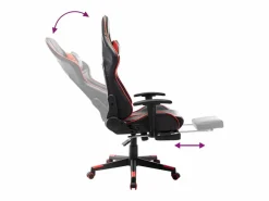 vidaxl Silla de gaming con reposapiés cuero sintético negro y Rojo Best