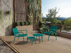 MYLIA Salones De Jardín|Silla de jardín baja apilable de metal - Azul pato - MIRMANDE de