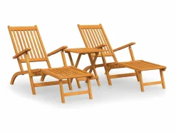 Tumbona|Silla de jardín con reposapiés y mesita madera maciza de acacia ES879825
