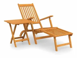 Tumbona|Silla de jardín con reposapiés y mesita madera maciza de acacia ES763821