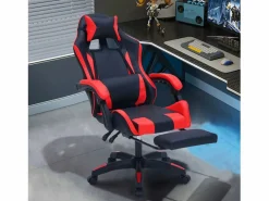 Concept-Usine Silla de Juego de Oficina Ergonómica Reclinable Negro y Rojo con Reposapiés y Cojines Negro / Rojo Outlet