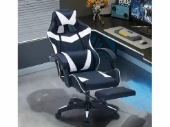 Concept-Usine Silla Gaming|Silla de Juego de Oficina Ergonómica Reclinable Negro y Blanco - Cómoda y con Estilo