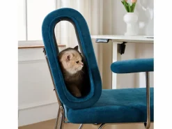 Merax Silla de oficina - 77 x 70 x 89 cm - con cama para gatos integrada - reposabrazos reemplazables - Madera + Acero - Azul