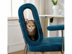 Merax Silla de oficina - 77 x 70 x 89 cm - con cama para gatos integrada - reposabrazos reemplazables - Madera + Acero - Azul