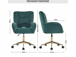 DripeX Silla de oficina - Velvet - - Altura ajustable - con ruedas giratorias y respaldo ergonómico - 62x64x88/97cm Verde Online
