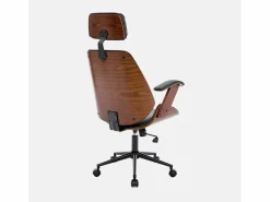 Silla de oficina con ruedas, madera curvada y acabado en polipiel^Sweeek