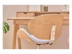 Miliboo Silla De Oficina|Silla de oficina con ruedas diseño en tela claro, madera clara y acero cromado WALNUT