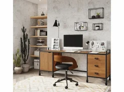 Rendez-Vous Déco Silla de oficina con ruedas en madera oscura y PU - Louis Negro New