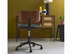Silla de oficina con ruedas, madera curvada y acabado en polipiel^Sweeek Outlet