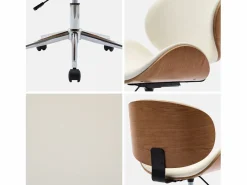 Sweeek Silla De Oficina|Silla de oficina con ruedas, madera curvada y acabado en polipiel