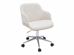 Miliboo Silla de oficina con ruedas de tela chenilla , madera clara y metal cromado EARL Beige Sale