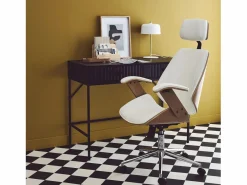 Sweeek Silla De Oficina|Silla de oficina con ruedas, madera curvada y acabado en polipiel