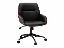 Silla de oficina de diseño negra con ruedas, madera oscura y metal MARLOW^Miliboo Discount