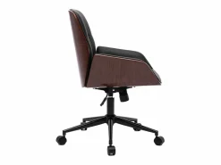 Silla de oficina de diseño negra con ruedas, madera oscura y metal MARLOW^Miliboo Discount