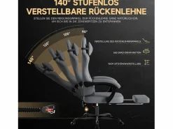 Hauss Spole Silla De Oficina|Silla de oficina de masaje con reposapiés - Silla gaming de piel sintética - Color negro