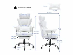 Silla de Oficina Ejecutiva SucceBuy, Reclinable con Reposapiés y Balanceo de 90 a 120° Blanco Clearance