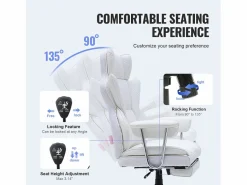 Silla de Oficina Ejecutiva SucceBuy, Reclinable con Reposapiés y Balanceo de 90 a 120° Blanco Clearance
