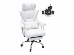 Silla de Oficina Ejecutiva SucceBuy, Reclinable con Reposapiés y Balanceo de 90 a 120° Blanco Clearance