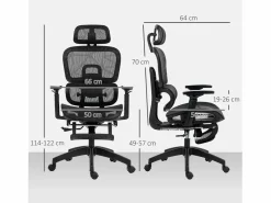 Silla de oficina ergonómica con soporte lumbar, reposacabezas, reposabrazos, tejido de malla, color (66x64x122 cm) Negro
