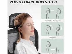 Silla de oficina ergonómica con soporte lumbar, reposacabezas, reposabrazos, tejido de malla, color (66x64x122 cm) Negro