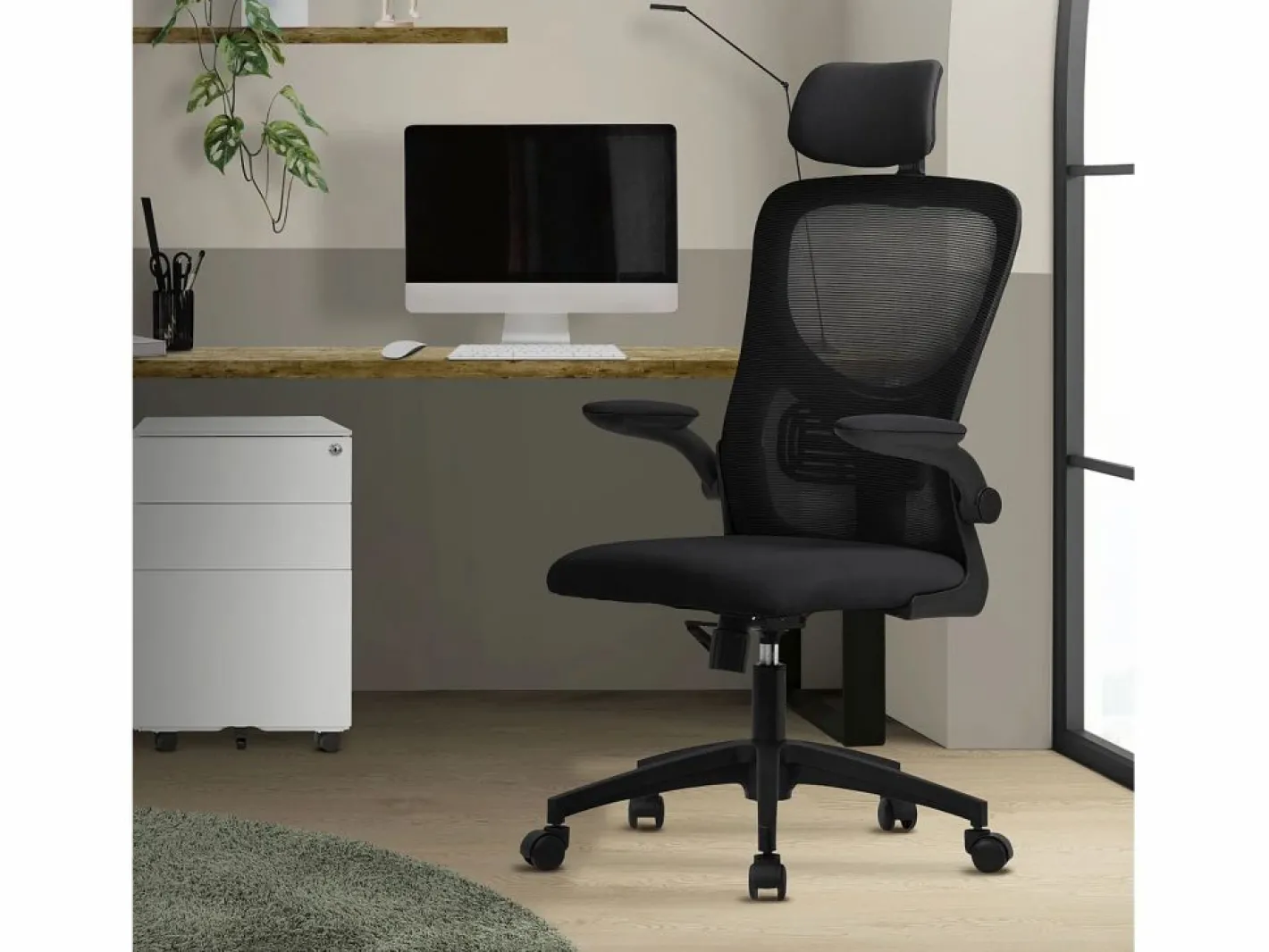ML-DESIGN Silla de oficina ergonomica, asiento ordenador regulable con reposacabezas Negro Clearance