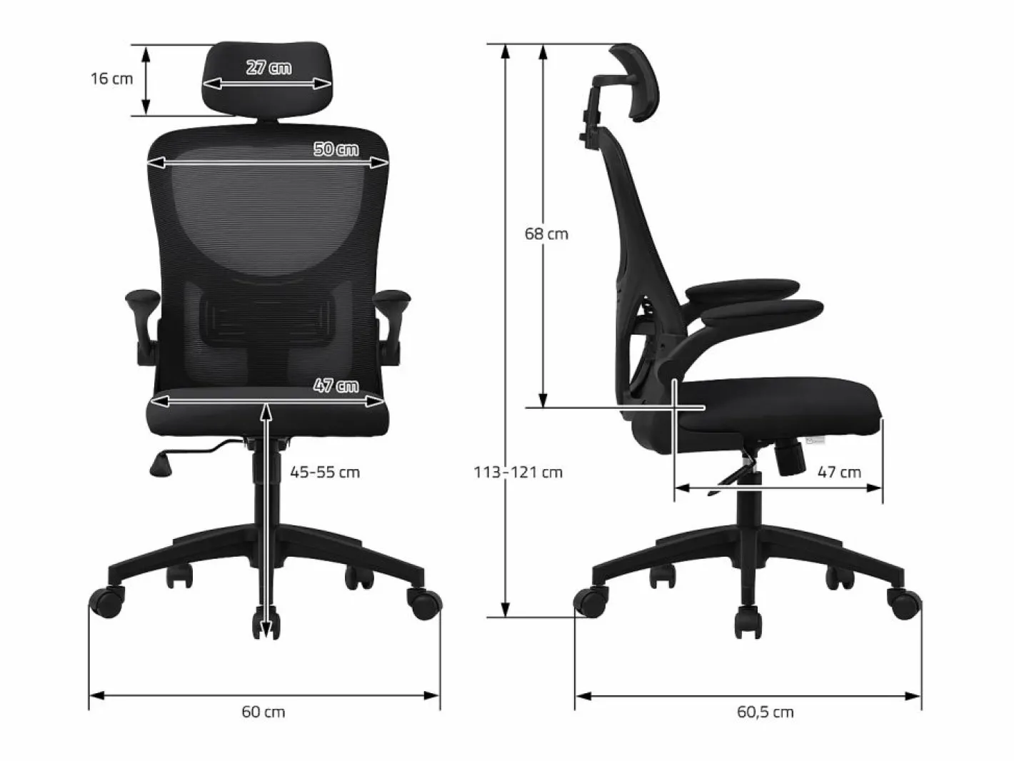 ML-DESIGN Silla de oficina ergonomica, asiento ordenador regulable con reposacabezas Negro Clearance