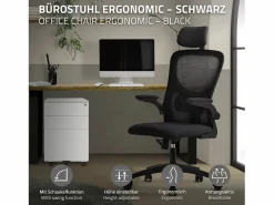 ML-DESIGN Silla de oficina ergonomica, asiento ordenador regulable con reposacabezas Negro Clearance