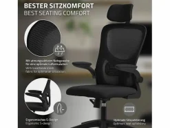 ML-DESIGN Silla de oficina ergonomica, asiento ordenador regulable con reposacabezas Negro Clearance