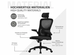 ML-DESIGN Silla de oficina ergonomica, asiento ordenador regulable con reposacabezas Negro Clearance