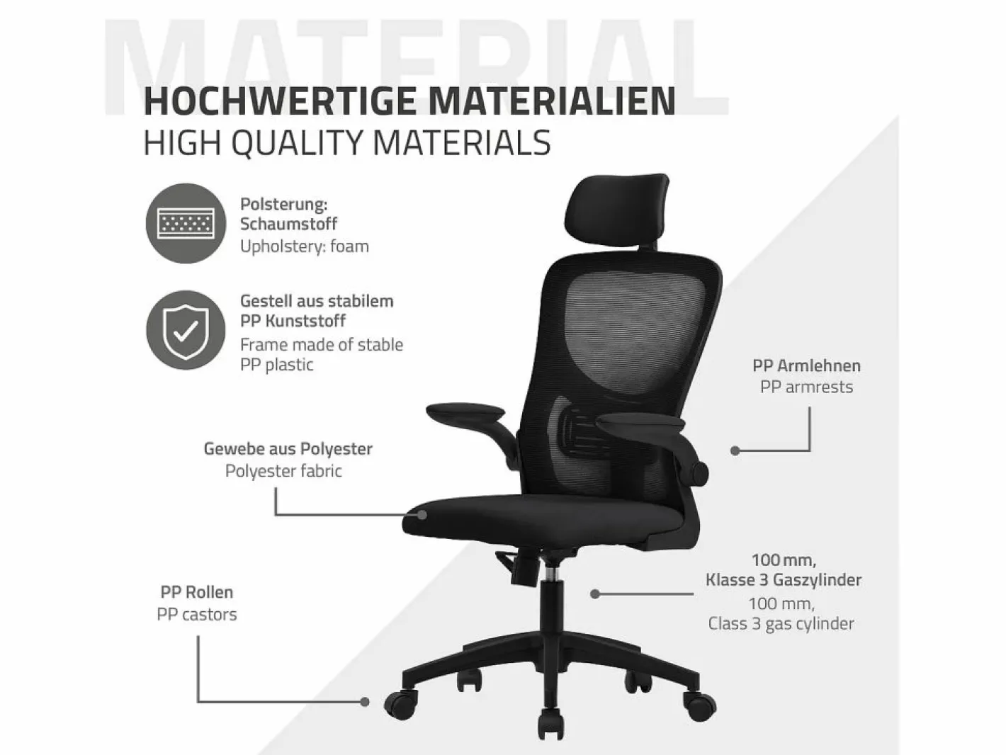ML-DESIGN Silla de oficina ergonomica, asiento ordenador regulable con reposacabezas Negro Clearance