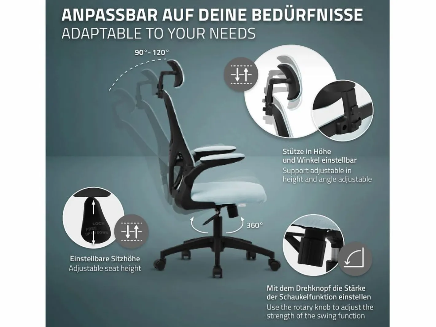 ML-DESIGN Silla Gaming|Silla de oficina ergonomica, asiento ordenador regulable con reposacabezas