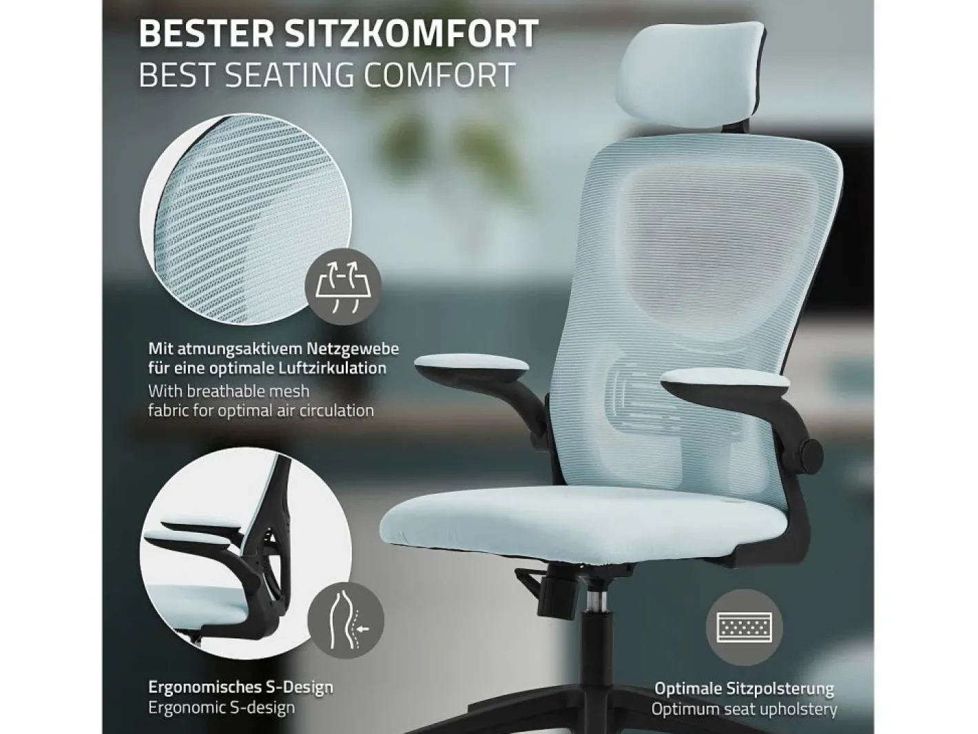 ML-DESIGN Silla Gaming|Silla de oficina ergonomica, asiento ordenador regulable con reposacabezas