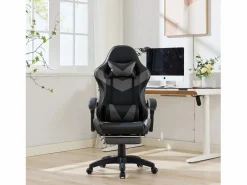 Silla de oficina giratoria con función de masaje en piel sintética - Altura regulable - Negro y^Hauss Spole New