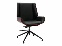 Miliboo Silla de oficina giratoria de diseño 360° negra, madera oscura nogal y metal CURVED Negro Clearance