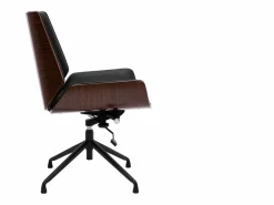 Miliboo Silla de oficina giratoria de diseño 360° negra, madera oscura nogal y metal CURVED Negro Clearance